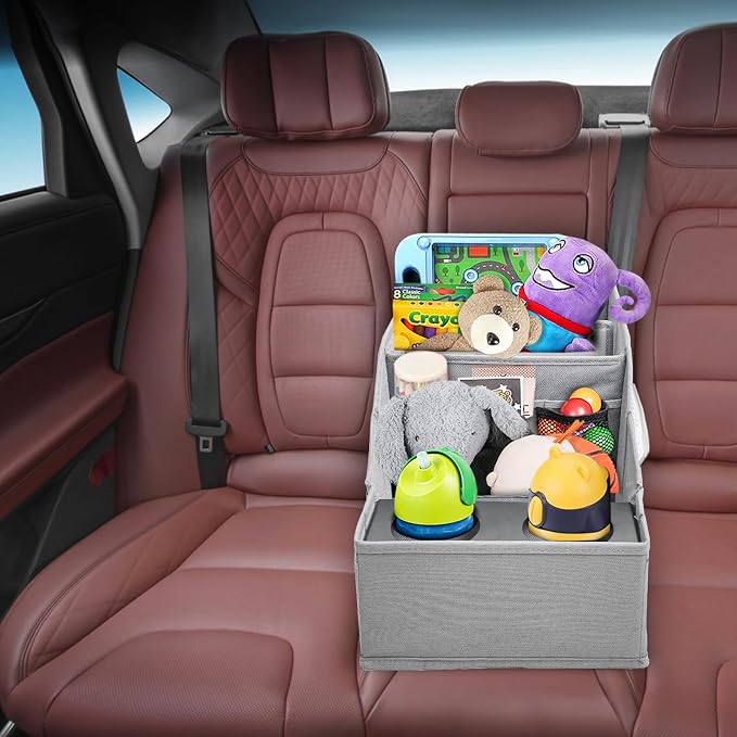 Car Seat Organizer- Backseat Car Organizer with 12 Storages Compartments and 2 Cup Holders, Organizers and Storage, Front Seat for Travel Kids,Pure Gray