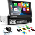 Single-Din-Touchscreen-Radio,Carplay&Android Auto,Car Stereo Backup Camera | Bluetooth/FM/RDS Radio/Type-C/USB/SD/MP4/MP5 Player