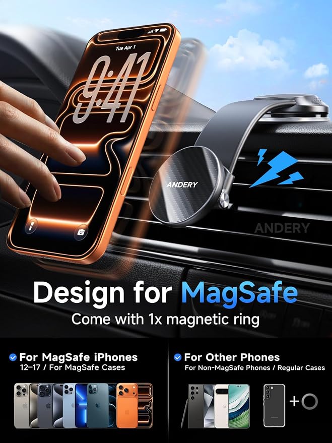 Car Phone Holder for MagSafe [360° Adjustable Memory Alloy Arm | 2400gf Strong Magnetic Power] Bendable Car Mount, Phone Holders for Your Car with Dashboard Pad for iPhone 17-12 All Smartphones