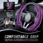 2pcs Car Steering Wheel Cover,Anti-Skid Carbon Fiber Steering Wheel Protector for Men Women,Multiple Color Options,Universal for Most Car Interiors Accessories (NewPurple)