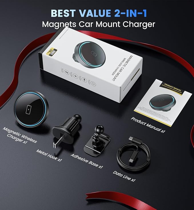 Magnetic Wireless Car Charger - Car Mount Charger for iPhone 17Pro Accessories,Magnetic Phone Holder for iPhone 16Pro Max/16e/15/14/13/12