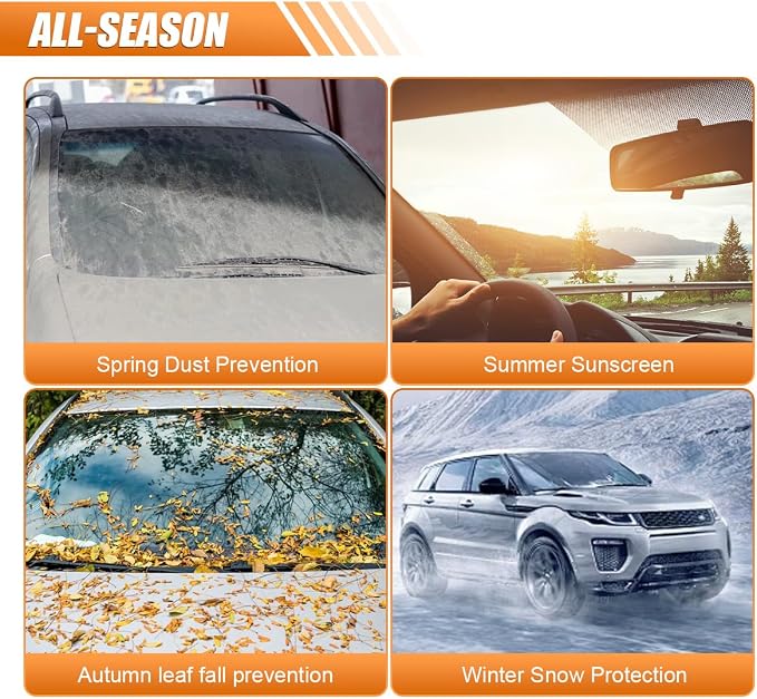 Magnetic Car Windshield Snow Cover, Windproof Car Sunshade with Elastic Strap & Hook, Automotive Windscreen Frost Cover, Winter Vehicle Side Window&Mirror Protector Accessories (Green Eage)