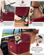 Dog Car Seat for Small/Medium Dogs,6in Elevated Cushion,Fits in Front/Back Seat,Fully Detachable and Washable,2 Storage Pockets,Easy to Install (Red, Medium)
