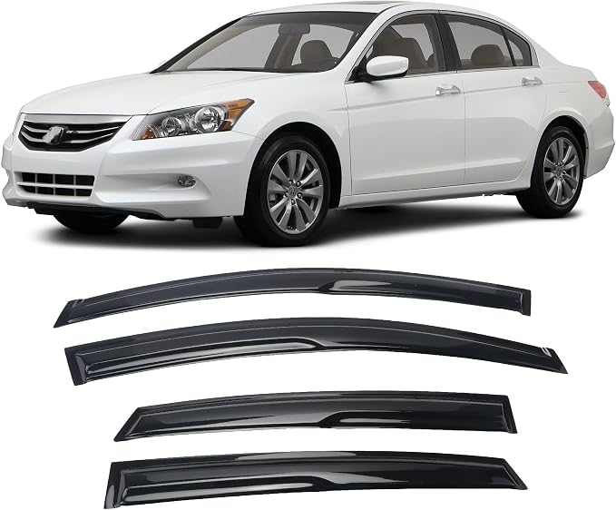 Tape-On Window Visors Deflectors Rain Guards 4 Piece Set ‎Compatible with 2008-2012 Honda Accord 4Door Sedan