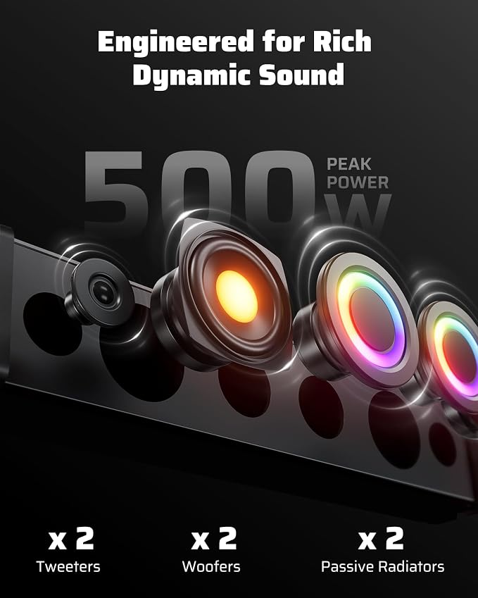 26 Inch UTV Sound Bar, IP66 Waterproof Bluetooth Golf Cart Sound Bar, ATV SoundBar with RGB Lighting, Amplified Powersports SXS SoundBar, UTV Speakers Compatible with Polaris RZR Can-Am