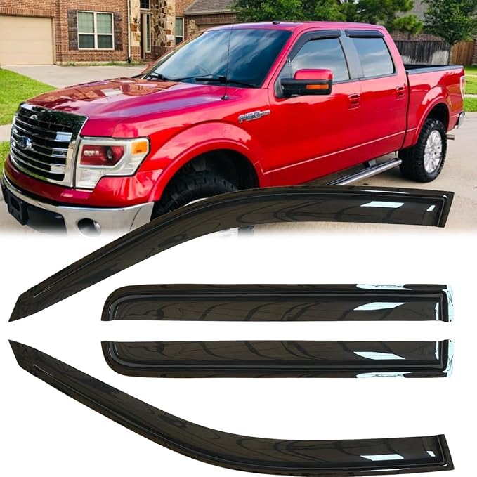 4pcs Original Shatterproof Rainproof Side Window Wind Deflectors for F-150 01-03,Tape-on Rain Guard Sets,Window Visors for Cars,Vent Deflector for 2001-2003 Ford F-150 Crew(SuperCrew) Cab 94949