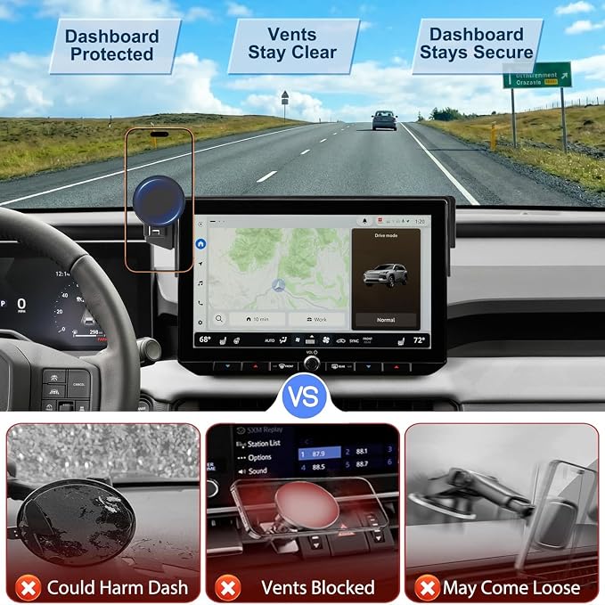 2026 RAV4 Car Phone Holder for Toyota RAV4 12.9-inch Touchscreen (XSE/Limited), 360° Rotation Phone Mount Compatible with MagSafe, No Vent Blocking, Exclusive Custom Fit for Toyota RAV4 Accessories