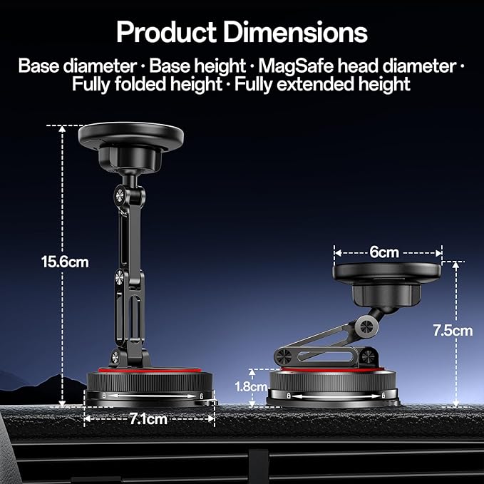 for MagSafe Car Mount [3-Axis] Nano Adhesive Gel + Strong Suction Cup Magnetic Phone Holder for Dashboard & Windshield, 360° Adjustable for iPhone 17 16 15 14 13 12, Samsung, Carbon Fiber