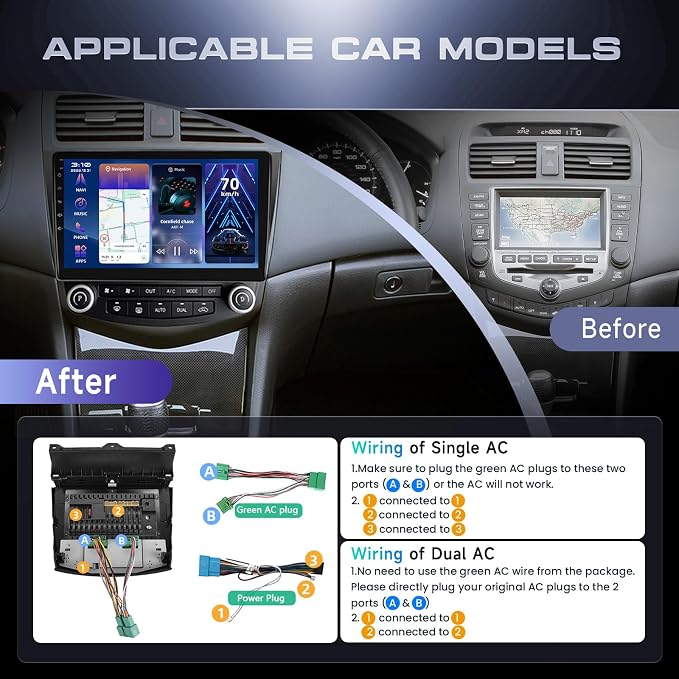 4G+64G Car Radio Stereo for Honda Accord 2003-2007, Wireless CarPlay Android Auto 10.1 Inch IPS Touch Screen Android 13 GPS Head Unit WiFi Bluetooth DSP Audio USB Dual Mic HD Rear Camera