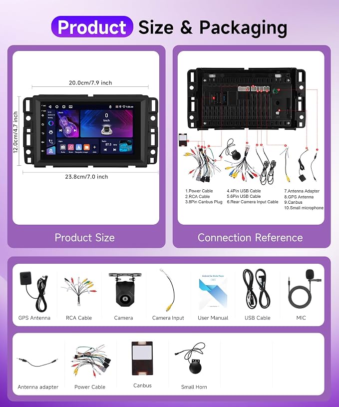4G+64G Android 15 Car Radio for Chevrolet Chevy Silverado GMC Sierra Yukon 2007-2013, Car Stereo Wireless CarPlay Android Auto, GPS 5G-WiFi, Bluetooth 5.0, EQ, Backup Camera