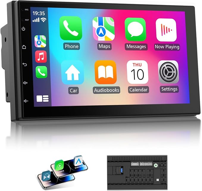 7 Inch Double Din Car Stereo with Wireless Apple CarPlay & Android Auto, Touchscreen Android Radio, Bluetooth Car Audio Receiver (No reversing Camera)
