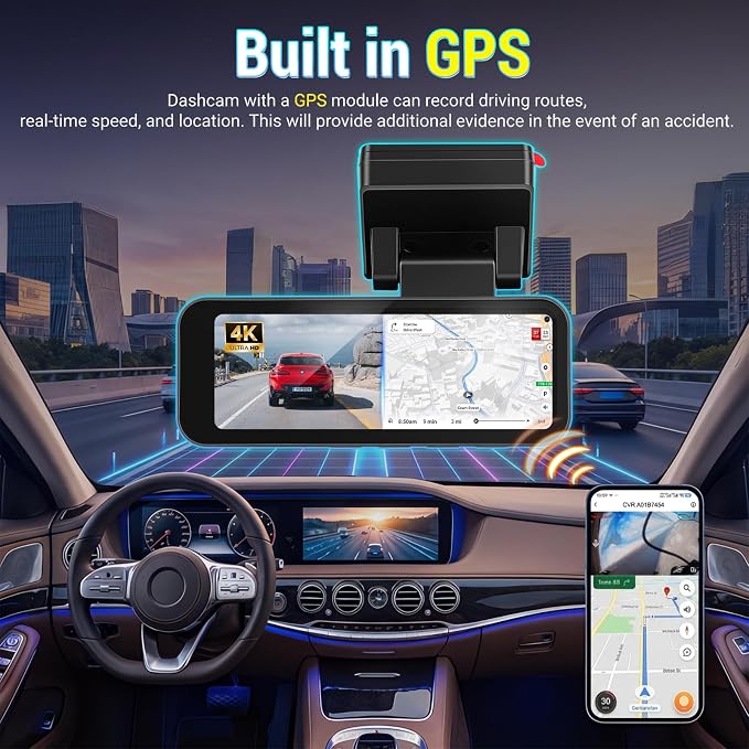 4K Dash Cam Front and Rear, 3.16" Screen Dual Dash Camera for Cars with WiFi & GPS, Night Vision, 170°Wide Angle Car Dashboard Cam, G-Sensor, Loop Recording, 64GB Card Included