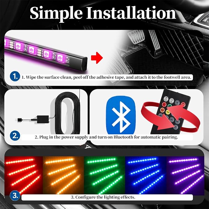 RGB Car Strobe Safety Lights with Remote,Interior LED Light for Car Accessories Women Men Husband Birthday Gift APP Control with USB Port Music Sync Color Change for Truck Decor 12V Dashboard