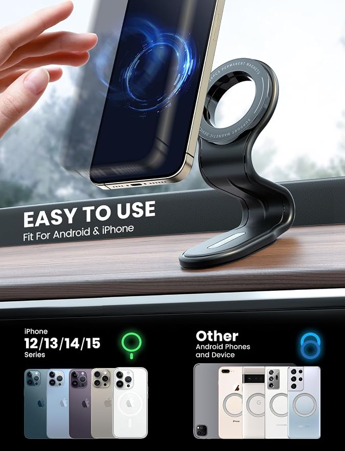 for MagSafe Car Mount Detachable, Bendable Aluminum Arm Magnetic Phone Holder for Car【20 Strong Magnets】 Cell Phone Mount for Car Dash Fit iPhone 17 16 15 14 Pro Max Mini Mag Safe Accessories