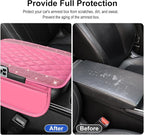 Bling Pink Car Center Console Cover, Leather Car Arm Rest Cover with 2 Storage Bags, Universal Auto Armrest Protector Storage Box, Pink Bling Accessories Interior for Most Vehicles