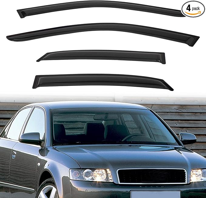 Rain Guards Compatible with 1996-2001 Audi B5 A4/A4 Quattro/S4 4-Door Sedan Tape-On Side Window Visor Wind Deflector Vent Visors Car Accessories
