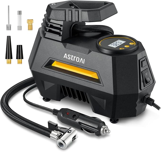AIRUN H1 Tire Inflator Portable Air Compressor,Fast Inflation Electric Air Pump for Car Tires-Car Accessory,9.8Ft Cord-12VDC-Powered Auto Shut-Off with Digital Pressure Gauge,LED Light,Yellow
