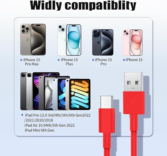 2Pack 3ft Car Carplay Cable for Apple iPhone 17 Pro Max/17 Air/16 Pro/15 Plus/15, USB A to USB C Carplay Charger Cord, iPad Pro 12.9/11,10th, Air 5th/ 4th,iPad mini 6th Gen Car Charging Cable 3 Feet