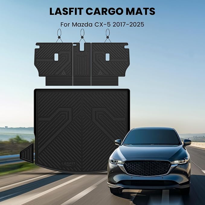 Cargo Trunk Mat with Backrest Mats for Mazda CX5 2025 2024 2023 2022 2021 2020 2019 2018 2017 All Weather TPE Rear Cargo Liner Custom Fit Waterproof CX 5 Seat Back Mat Accessories, Black