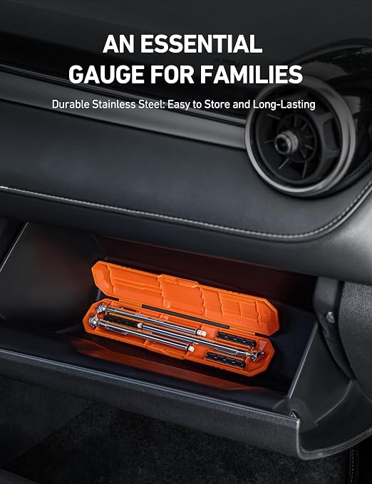 Pencil Tire Pressure Gauge (10-75PSI,100PSI,120PSI), Valve Caps with Case, Stainless Steel Body, and Metal Made Nozzle 3 Measurements for Cars, Bikes, Vehicles