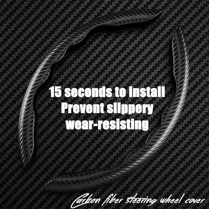 2pcs Car Steering Wheel Cover,Anti-Skid Carbon Fiber Steering Wheel Protector for Men Women,Multiple Color Options,Universal for Most Car Interiors Accessories (Black)