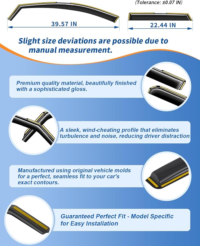 in-Channel Extra Durable Rain Guards Fit for Hyundai Santa Cruz 2022-2026,Window Deflectors Vent Window Visors Window Rain Guard Shades Exterior Car Accessories