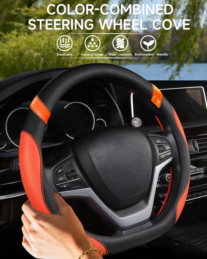 D-Shaped Flat Bottom Steering Wheel Cover for Women Girl - Stylish Car Accessory Non-Slip Car Interior Accessories (Orange)