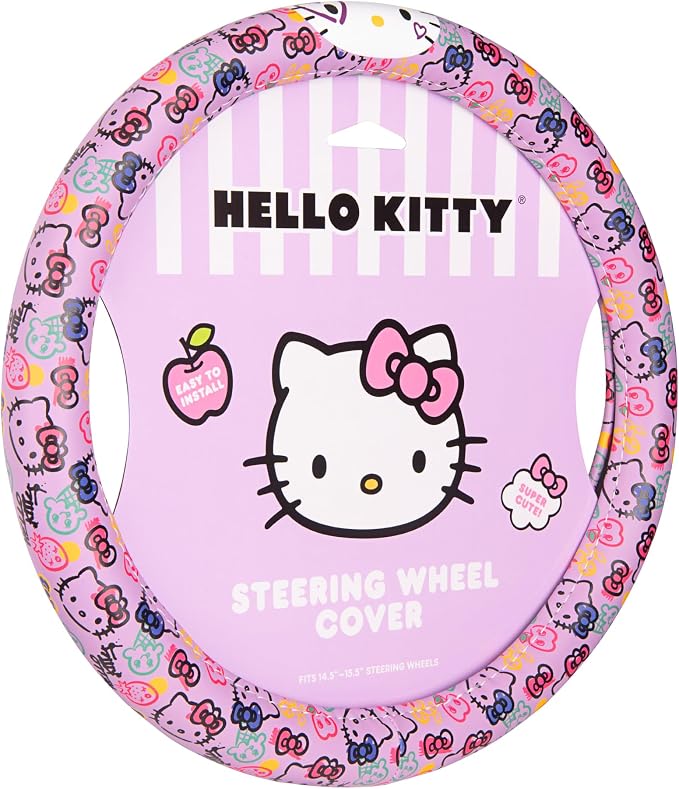 Hello Kitty Steering Wheel Cover, Official Sanrio Car Steering Wheel Cover with Universal Size 14.5-15.5, Cute Steering Wheel Cover for Women, Hello Kitty Car Accessories (Lavender Print)