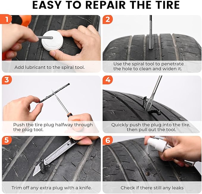 Flat Tire Repair Kit with Plugs 16 Pcs, Heavy Duty Tire Plug Kit for Car, Motorcycle, ATV, Jeep, Truck, Tractor (Grey)