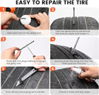 Flat Tire Repair Kit with Plugs 16 Pcs, Heavy Duty Tire Plug Kit for Car, Motorcycle, ATV, Jeep, Truck, Tractor (Grey)