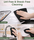 Microfiber Cleaning Cloth Roll - 100 Pack Tear Away Microfiber Paper Towels, Reusable, Washable, Scratch-Free, Kitchen Towels for Car, Home, Kitchen, Glass, Dishes (Black)