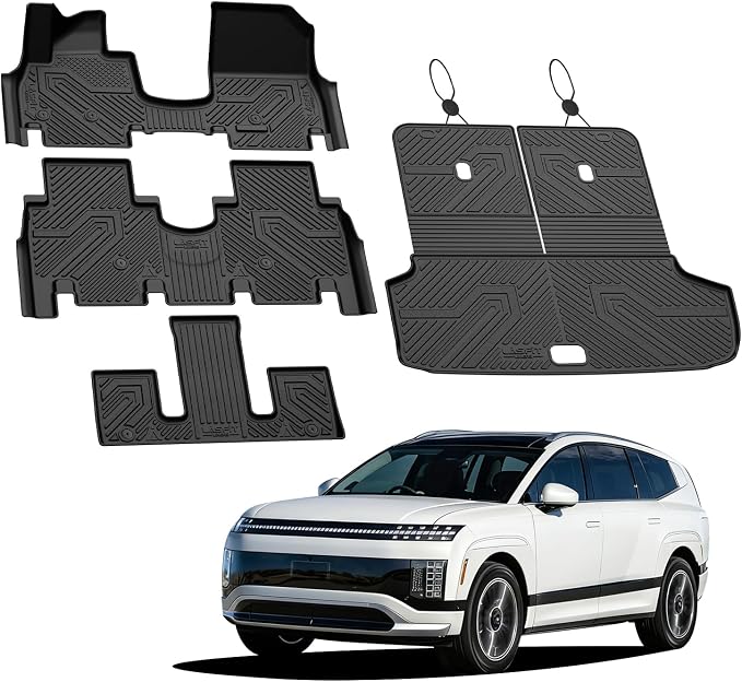 Floor Mats & Backrest Mats & Cargo Mat for Hyundai Ioniq 9 2026 (Only Fit 6 Seats, Not Fit 7 Seats), All Weather TPE Custom Fit Floor Liners with Full Set Car & Trunk Mats Accessories, Black
