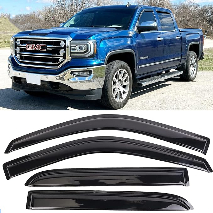 Window Visors Rain Guards Side Wind Deflectors Vent Guard Shade for Chevrolet Silverado & GMC Sierra 1500 2500HD 3500HD Crew Cab Sun 2014-2018 94536 4-Pieces Set