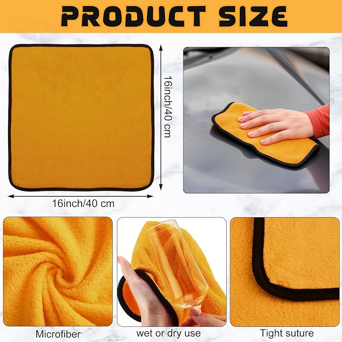 12 Pcs Yellow Microfiber Towels: 16"x16" Microfiber Drying Towels Bulk Micro Fiber Car Cleaning Cloth for Cars Drying Washing Polishing Cleaning Household Supplies