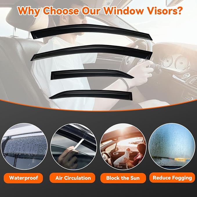 Window Rain Guards Compatible with 2018-2024 Toyota Camry, 4pcs Smoke Tint Vent Deflectors Window Visors Deflectors Outside Mount Tape On Style Acrylic Set of 4