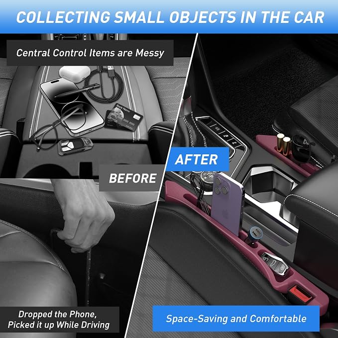 Car Seat Gap Filler 2Pack, Inserts Between Seats Console with Organizer Storage Upgraded Phone Holder Side Seat Gap Fillers Cars Front Seats Fill Plug Car Essentials for Vehicle SUV Truck (Wine Red)