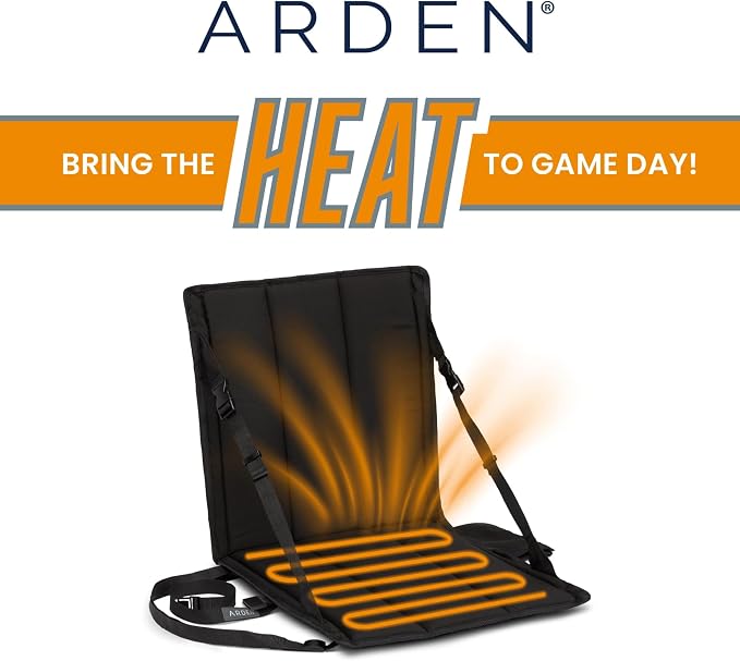 Heated Stadium Seat, Foldable, Lightweight with Carrying Strap, Foam Cushion for Comfort, Adjustable, Back Support, Multi-Functional Use As Stadium Seat or Seat Pad, Navy/Navy