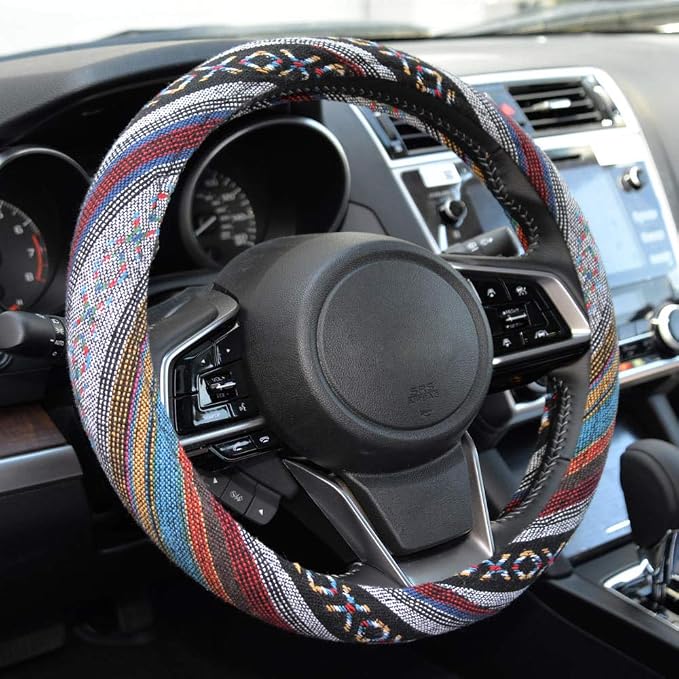 Blue Woven Saddle Blanket Steering Wheel Cover for Cars SUV Van Truck Auto - Driver Grip 15 inch