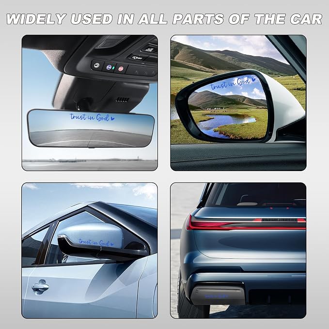 4PCS Trust in God Rearview Mirror Decals, Automotive Vinyl Rear View Mirror Decorative Stickers, Waterproof Trust in God Stickers for Car Truck Laptop, Car Accessories (Blue)