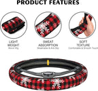 Christmas Snowflakes Steering Wheel Cover,Buffalo Plaid Elastic Non-Slip Steering Wheel Protector,Auto Interior Decor for Women Girls,Universal 15" Fit for Sedans,Trucks