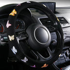 Embroidery Cute Steering Wheel Cover Stitched Butterfly Girly,Sweat Absorption,Universal 15 inch