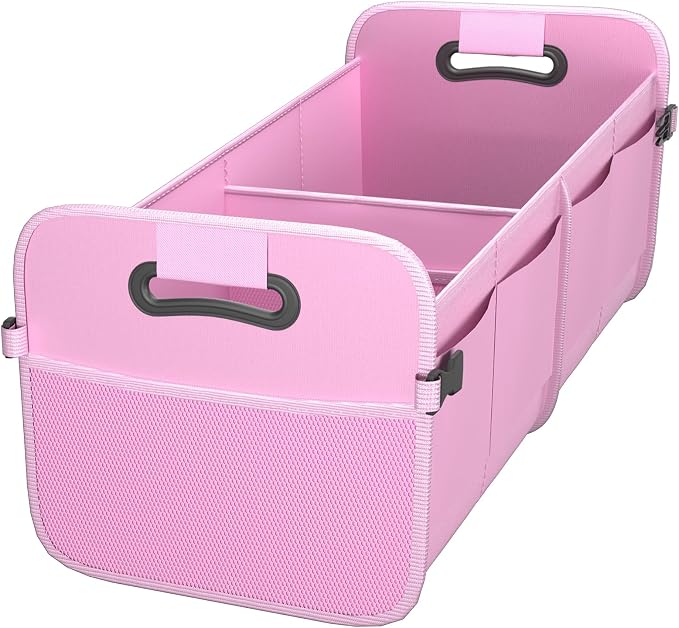 Trunk Organizer for Car - 70L Collapsible Car Storage with 11 Pockets & Reinforced Handles, SUV Trunk Organizers for Grocery Cargo(Pink)
