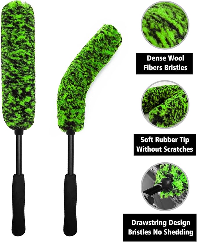 4PCS Car Wheel Cleaning Kit, 360° Bendable Wheel Brush with Premium Boar Hair Detailing Brush | Microfiber Scratch-Free Wheel and Tire Brush Kit for Cleaning Wheels,Tires