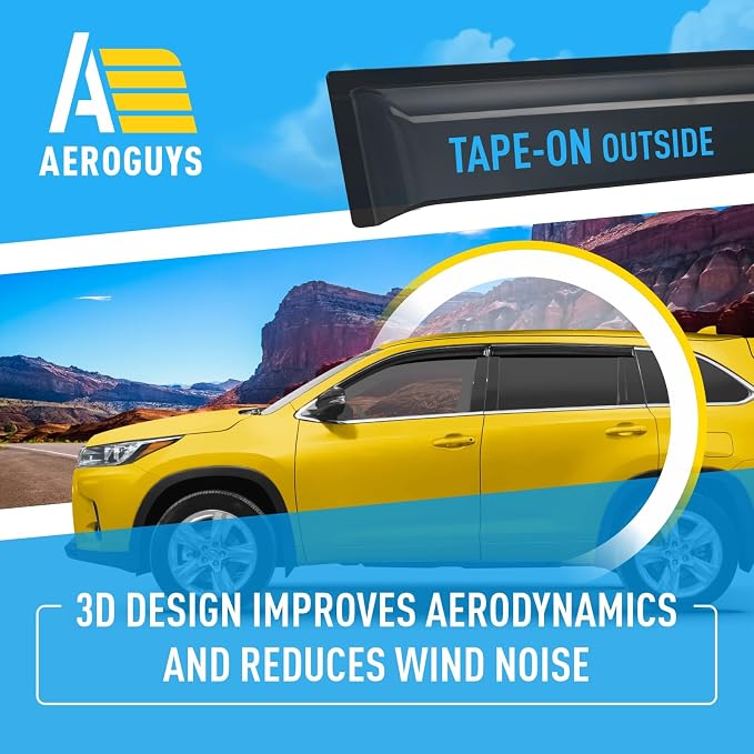 Extra Durable Window Deflectors Tape-On Window Visors Rain Guards Fit for Toyota Highlander 2014-2019, Sun Visors, Wind Vent for Shades, Exterior Car Accessories - 4pcs. AG0119