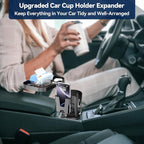 Car Cup Holder Expander - 3 in 1 Cup Holder Adapter with Adjustable Base - Detachable Phone Holder & 360° Rotation Food Tray for Car - Compatible with Vehicles, Car, Road Trip Essentials