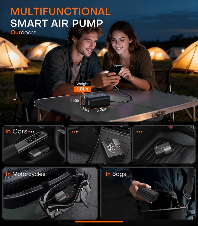 Tire Inflator Portable Air Compressor, 7X Faster Air Pump with APP, 160PSI 48LPM Electric Tire Pump with 10400mAh Battery, 45W Faster Charging, Tire Inflator for Car SUV Pickup RV MPV Truck
