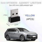 4 PCS USB LED Car Interior Atmosphere Lamp, Portable Mini LED Night Light, Plug-in USB Interface Trunk Ambient Lighting Kit, Universal Interior Car Accessories (Yellow)