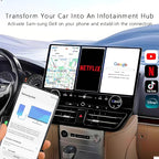 Car Screen Mirroring Adapter with Wireless CarPlay - Supports Watching Any App (YouTube, Net-flix, TikTok, etc.), Siri Control & Phone Charging, Compatible with Factory-CarPlay Equipped Vehicles.
