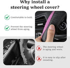 Car Steering Wheel Cover, 15 inch Carbon Fiber Microfiber Anti-Slip Breathable PU Leather Elastic Steering Wheel Protector, Car Interior Accessories for Most Cars (Pink)