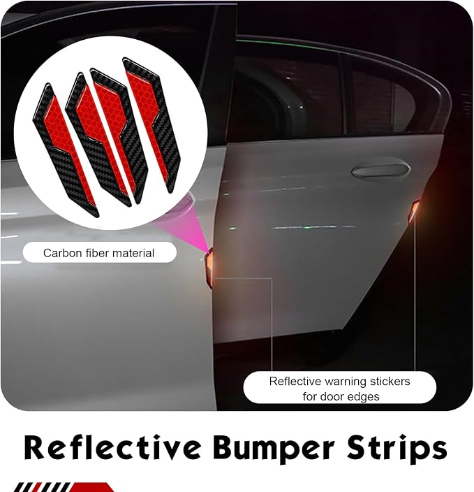 4 PCS Car Door Edge Guard Stickers, Reflective Car Door Edge Protector, Anti-Scratch & Anti-Collision Side Doors Warning Guard Strips, Auto Body Self Adhesive Strips for SUV Truck (Red)